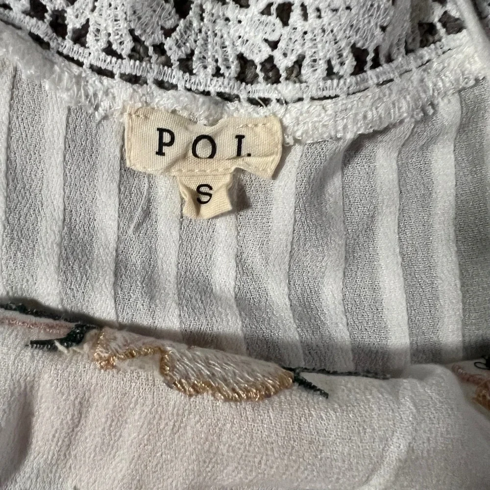 POL Embroidered Floral Lace Blouse Women S White WFT45 Boho Crochet Pintuck Top - Picture 4 of 9